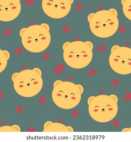 Seamless pattern with cartoon bear for fabric print, textile, gift wrapping paper. colorful vector for kids, flat style