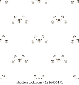 Seamless Pattern of Cartoon Bear Face Design on White Background