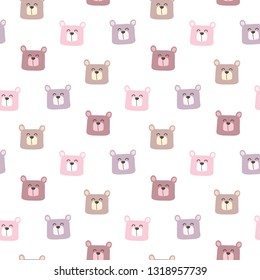 Seamless Pattern of Cartoon Bear Face Design on White Background