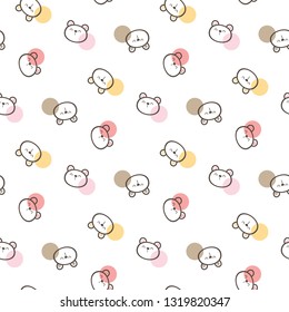 Seamless Pattern with Cartoon Bear Face and Dot Design on White Background