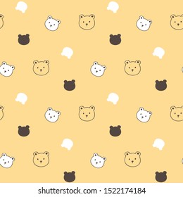 Seamless Pattern of Cartoon Bear Face Design on Yellow Background