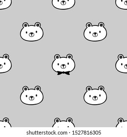 Seamless Pattern of Cartoon Bear Face Design on Grey Background