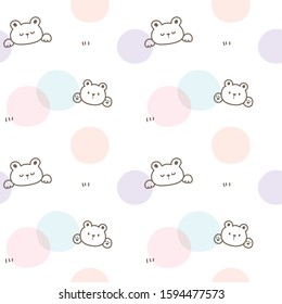 Seamless Pattern of Cartoon Bear Face Design on White Background with Pastel Dots