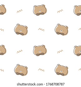 Seamless Pattern of Cartoon Bear Face Design on White Background