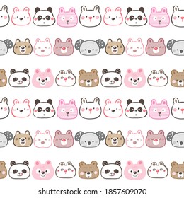 Seamless Pattern with Cartoon Bear Face Design on White Background