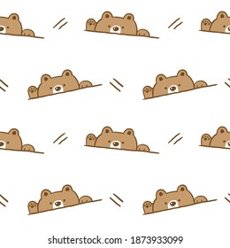 Seamless Pattern with Cartoon Bear Face Design on White Background