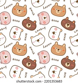 Seamless Pattern with Cartoon Bear Face Design on White Background
