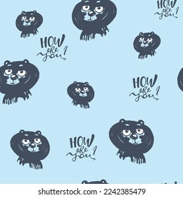 Seamless Pattern of Cartoon Bear Face Design on White Background