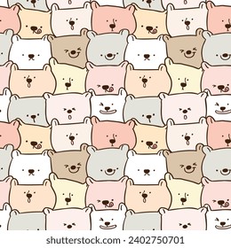 Seamless Pattern of Cartoon Bear Face Design