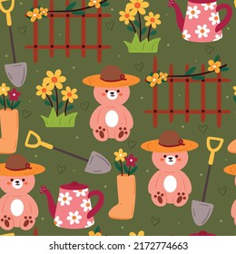 seamless pattern cartoon bear and farming. cute animal wallpaper for gift wrap paper