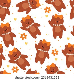 seamless pattern cartoon bear and flower. cute animal wallpaper illustration for gift wrap paper