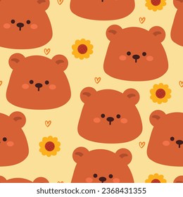el oso de dibujos animados sin costura y la flor. ilustración de papel tapiz para regalo