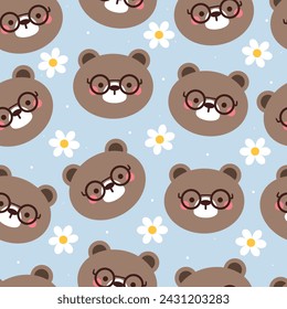 patrón sin fisuras oso de dibujos animados y flor. lindo papel pintado para textil, papel de regalo