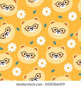 seamless pattern cartoon bear and flower. cute wallpaper for textile, gift wrap paper