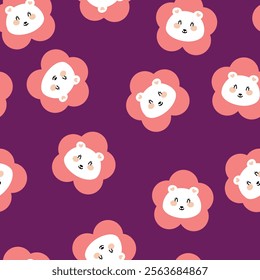 Seamless pattern cartoon bear and flower. cute plant wallpaper and animals background for gift wrap paper