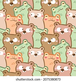 Seamless Pattern of Cartoon Bear and Frog Design