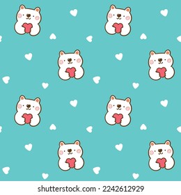Patrón sin problemas con el oso de caricatura y el diseño del corazón en fondo verde