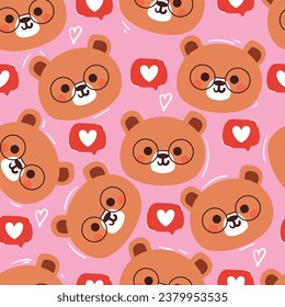 seamless pattern cartoon bear with heart icon. cute animal wallpaper illustration for gift wrap paper