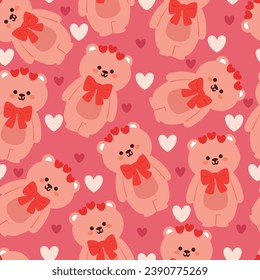 seamless pattern cartoon bear with heart icon. cute animal wallpaper illustration for gift wrap paper