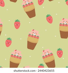 seamless pattern cartoon bear ice cream. cute food design wallpaper for gift wrap paper