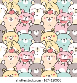 Seamless Pattern of Cartoon Bear Illustration Design