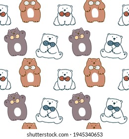 Seamless Pattern of Cartoon Bear Illustration Design on White Background