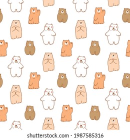 Patrón sin inconvenientes con el diseño de la ilustración del oso de caricatura en fondo blanco