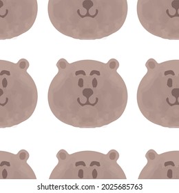 Seamless pattern with cartoon bear for kids. Watercolor art print. Hand drawn background with cute animals. Vector illustration
