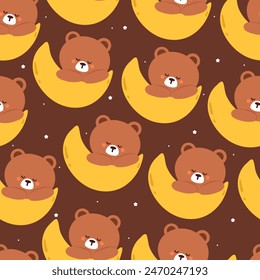 seamless pattern cartoon bear on the moon. cute animal wallpaper illustration for gift wrap paper