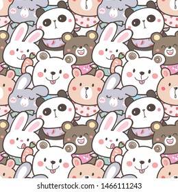 Seamless Pattern of Cartoon Bear, Panda and Bunny Illustration Design