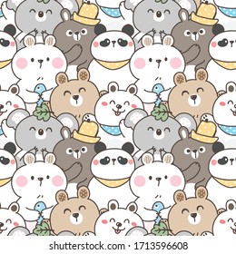 Seamless Pattern of Cartoon Bear, Panda and Koala Illustration