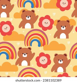 seamless pattern cartoon bear and sky element. cute animal wallpaper for textile, gift wrap paper