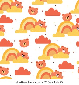 oso de dibujos animados de patrón sin costuras con elemento del cielo. ilustración de Fondo de pantalla animal lindo para papel envuelto de regalo