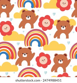 seamless pattern cartoon bear with sky element. cute animal wallpaper illustration for gift wrap paper