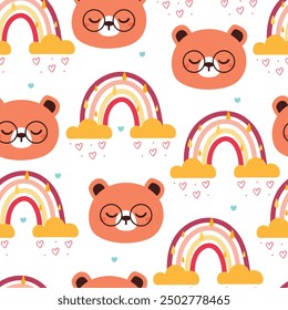 seamless pattern cartoon bear with sky element. cute animal wallpaper illustration for gift wrap paper