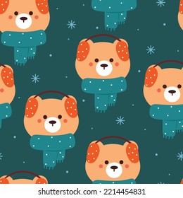 seamless pattern cartoon bear and snowflake. cute winter animal wallpaper for textile, gift wrap paper
