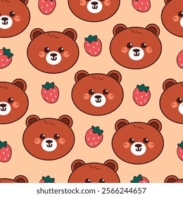 seamless pattern cartoon bear and strawberry. cute animal wallpaper for fabric print, gift wrap paper