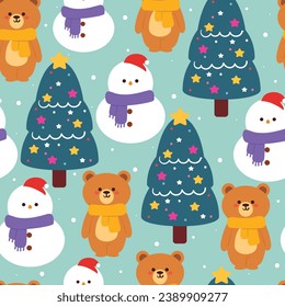 seamless pattern cartoon bear tree, and Christmas element. cute card and wallpaper for gift wrap paper