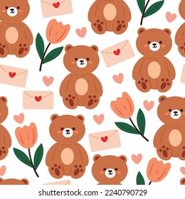 seamless pattern cartoon bear with valentine element. cute wallpaper for textile, gift wrap paper