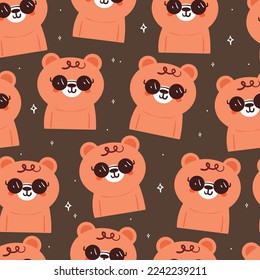 nahtloser Musterkartoonbär mit Brille. süße Tapete aus Tieren für Textilien, Geschenkpapier