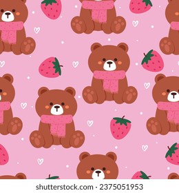 seamless pattern cartoon bear wearing scarf. cute animal wallpaper with snowflakes illustration for gift wrap paper, winter wallpaper