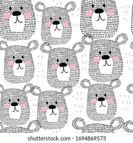Nahtloses Muster mit Cartoon-Bären. Farbige Vektorillustration für Kinder. Handzeichnung. Babydesign für Gewebe, Druck, Wrapper, Textilien