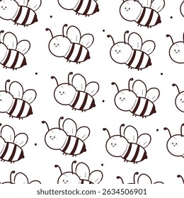 padrão sem costura desenho animado abelha. bonito preto e branco padrão animal para papel de parede, fundo e papel de presente envoltório