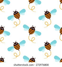 Seamless Pattern With Cartoon Bees And Flight Paths