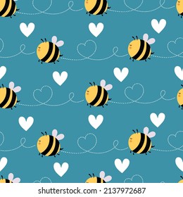 patrón impecable con abejas de dibujos animados, corazones. Colorido estilo vectorial plano para los niños. dibujo a mano. diseño de bebé para tela, impresión, envoltura, textil
