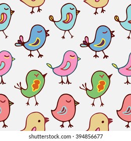 Seamless pattern cartoon birds collection of line art color hand drawn 