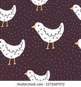 Seamless pattern with cartoon birds, decor elements on a neutral background. Flat simple vector ornament. hand drawing. nature theme. design for fabric, textile, wrapper, print