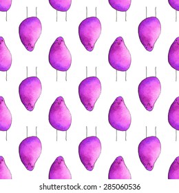 Seamless pattern with cartoon birds. Hand-drawn background. Vector illustration. Real watercolor drawing.