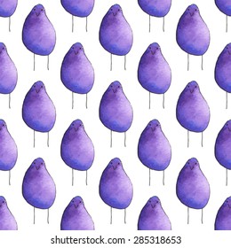 Seamless pattern with cartoon birds. Hand-drawn background. Vector illustration. Real watercolor drawing.