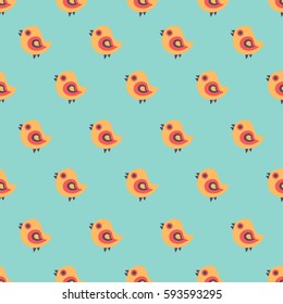 Seamless pattern with cartoon birds. Spring and Easter greeting cards. Hand drawn vector background